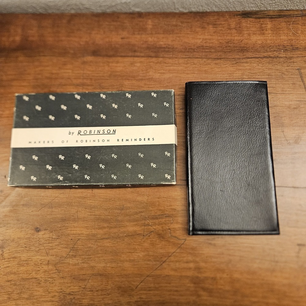 Vintage Robinson Reminder Black Leather‎ Top Grain Cowhide Memo Pad Notebook New